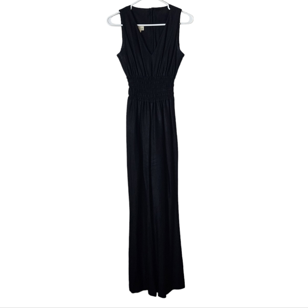 ELLEN DALE x VINTAGE 70s smocked waist jumpsuit in‎ black
